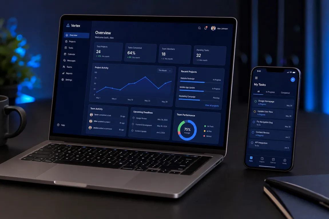 A custom business app shown on a laptop and a phone, built by Next Level Apps